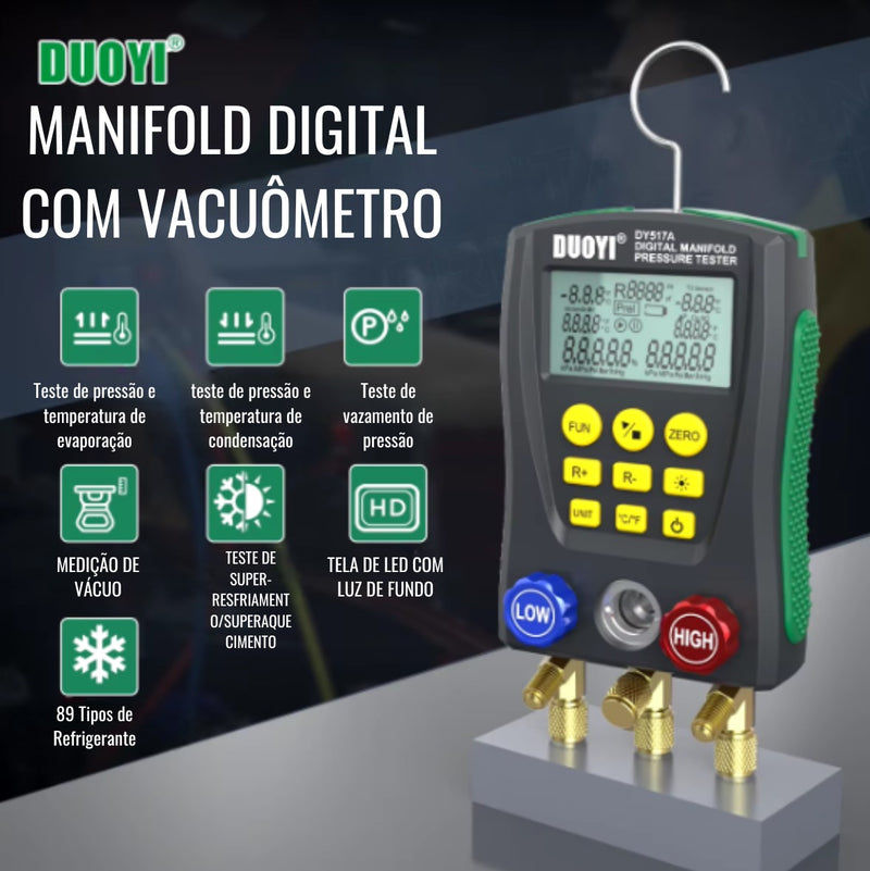 Manifold Digital 2 Vias Com Medidor De Vácuo DY517 DUOYI