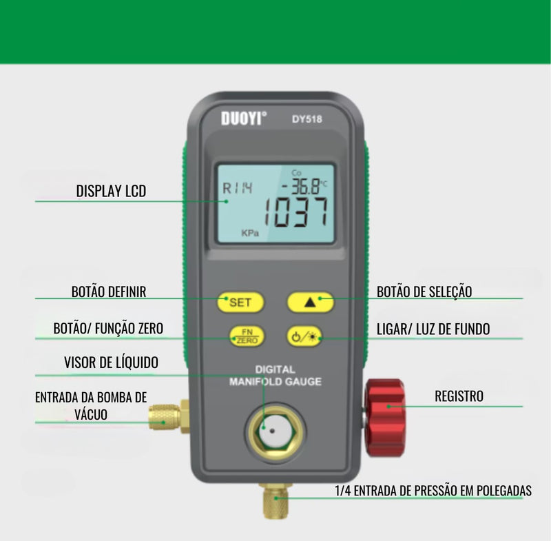 Manifold Digital 1 Via Com Vacuômetro DY518 DUOYI