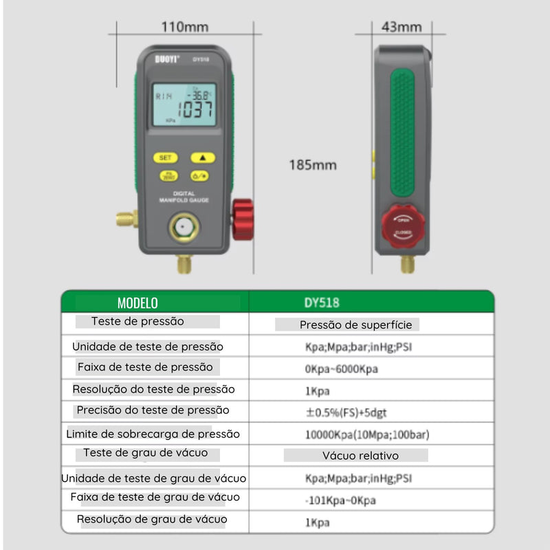 Manifold Digital 1 Via Com Vacuômetro DY518 DUOYI